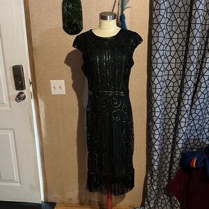 Black Beaded Fringe Gatsby Dress